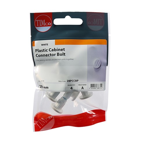 TIMCO Plastic Cabinet Connector Bolts - White 28mm (4)