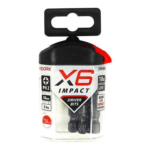 TIMCO Impact Driver Bits - PH No.2 x 50mm (5 Handy Bit Pack)