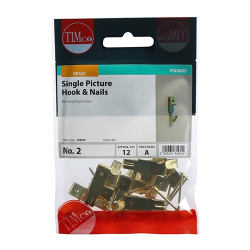 TIMCO Picture Hanging Hooks - Single - Electro Brass No.2 Single (12)