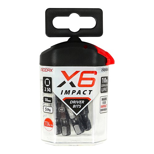 TIMCO Impact Driver Bits - SQ No.2 x 50mm (5 Handy Bit Pack)