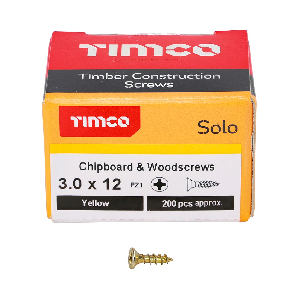 TIMCO Solo Woodscrews - PZ - 3.0 x 12mm (200 Pack)