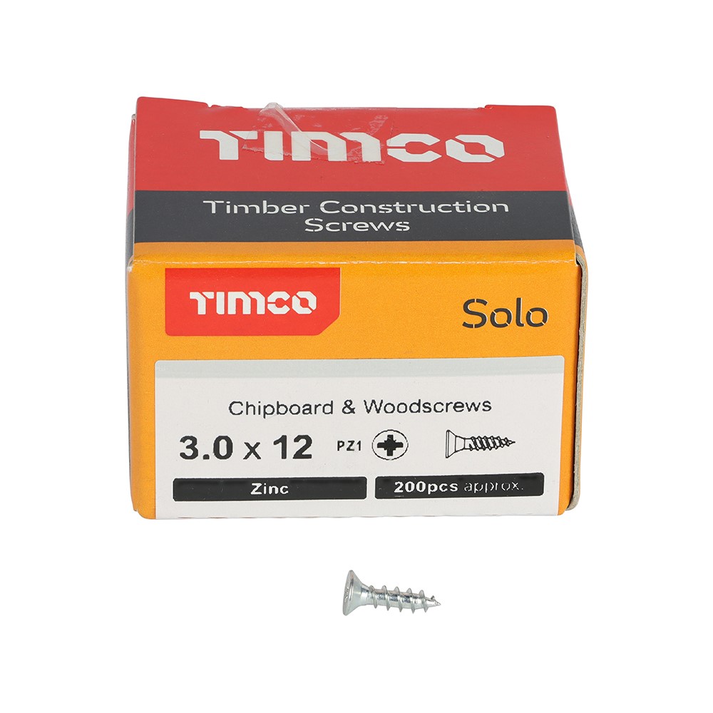 TIMCO Solo Woodscrews - PZ -Zinc 3.0 x 12mm (200 Pack)