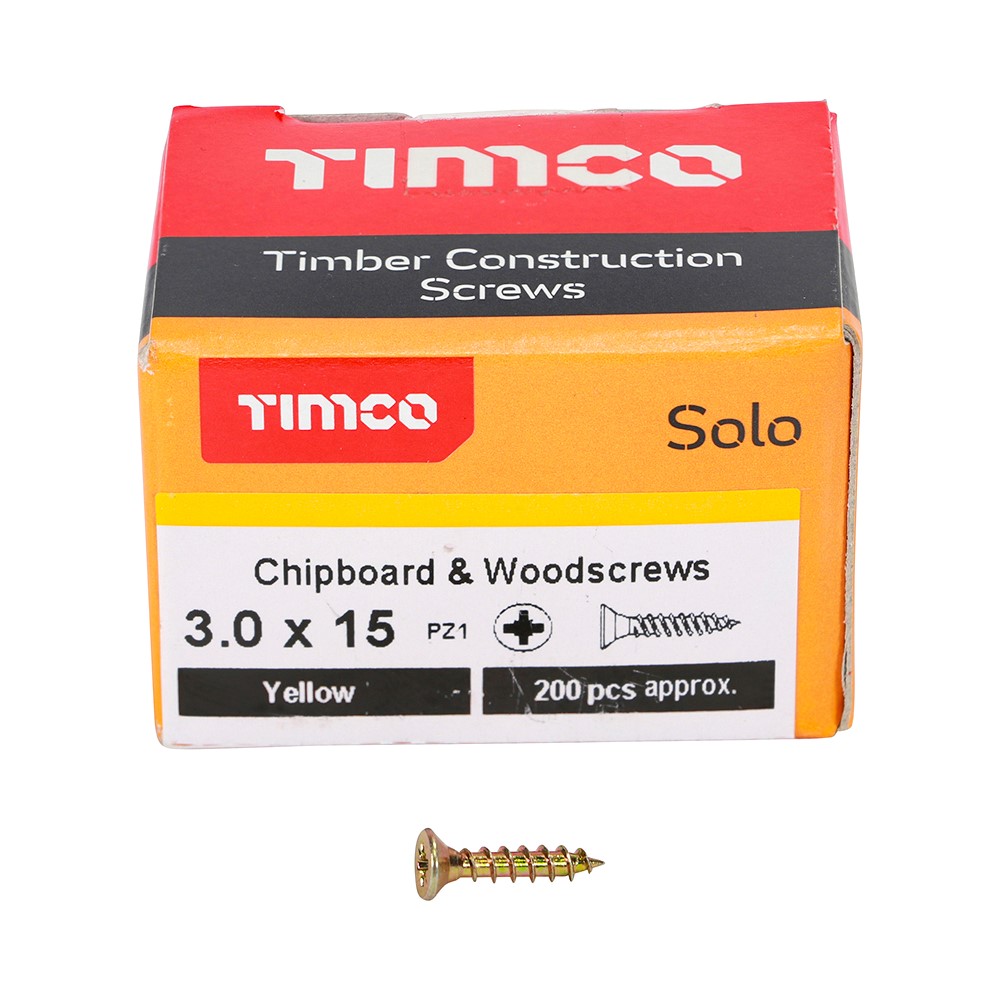 TIMCO Solo Woodscrews - PZ - 3.0 x 15mm (200 Pack)