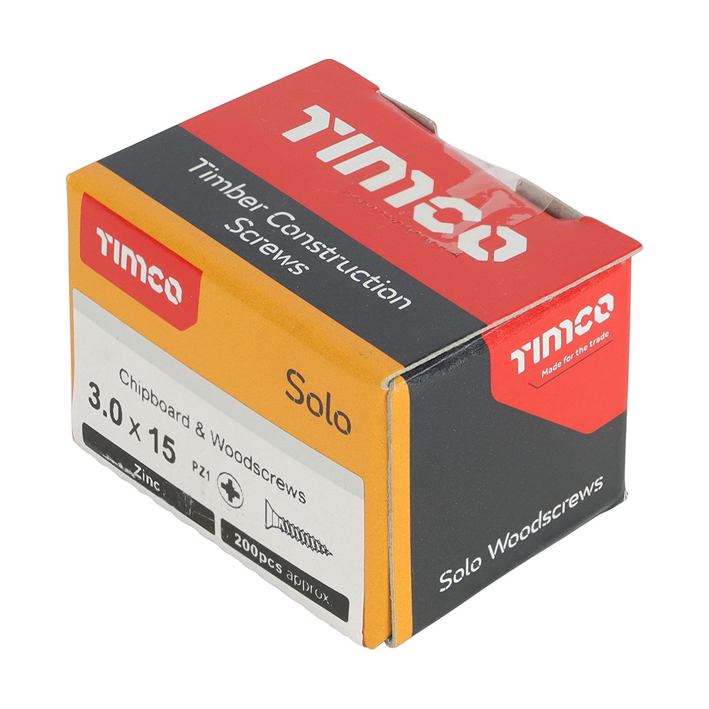 TIMCO Solo Woodscrews - PZ -Zinc 3.0 x 15mm (200 Pack)