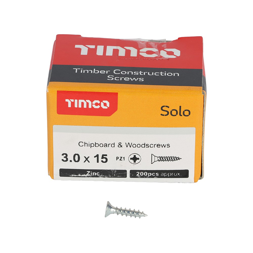 TIMCO Solo Woodscrews - PZ -Zinc 3.0 x 15mm (200 Pack)