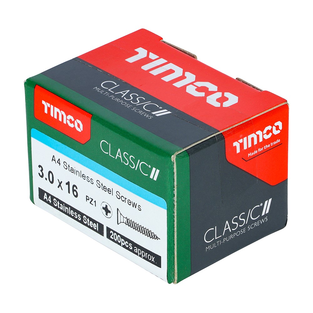 TIMCO Classic Multi-Purpose Screws - PZ -A4 Stainless Steel 3.0 x 16mm (200 Pack)