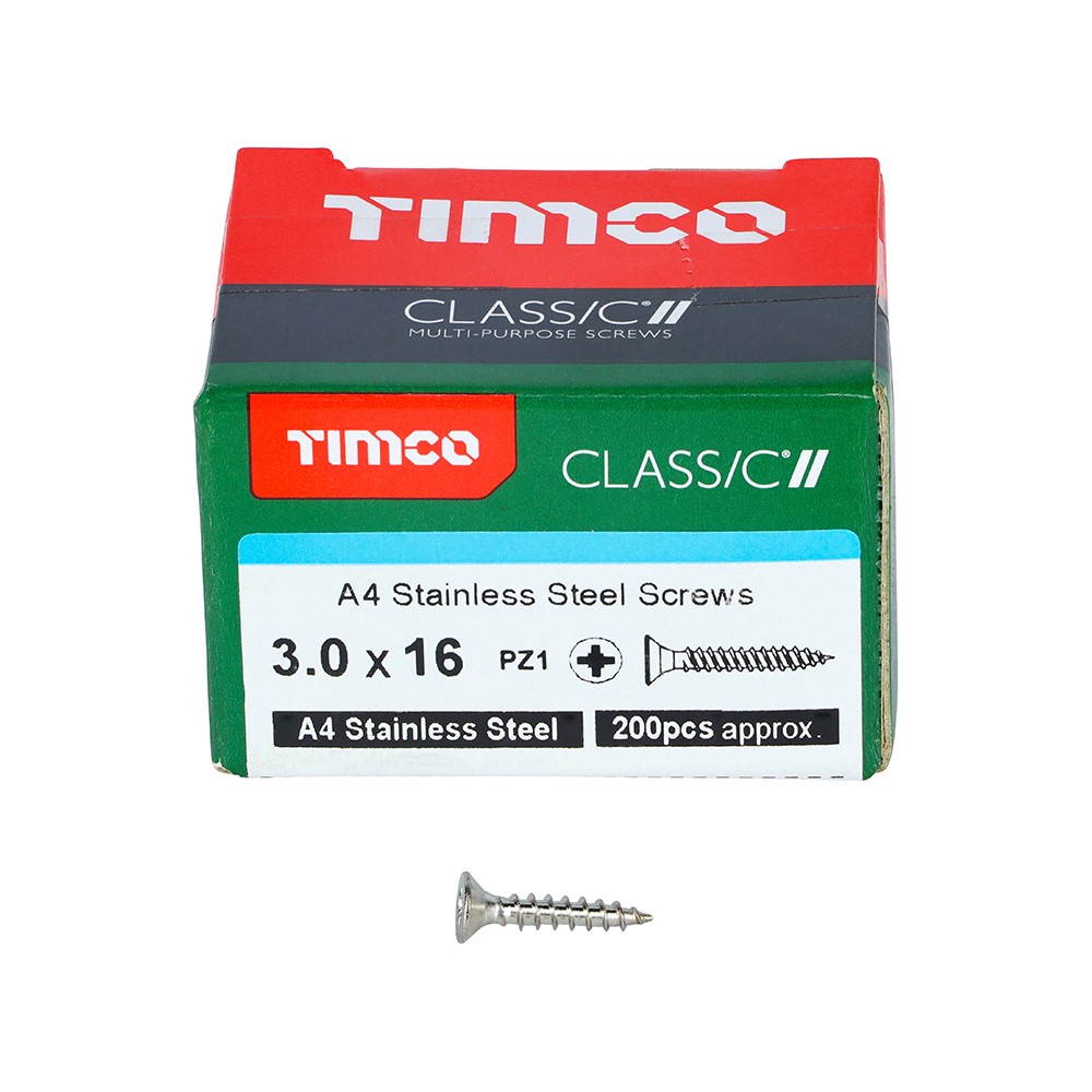 TIMCO Classic Multi-Purpose Screws - PZ -A4 Stainless Steel 3.0 x 16mm (200 Pack)