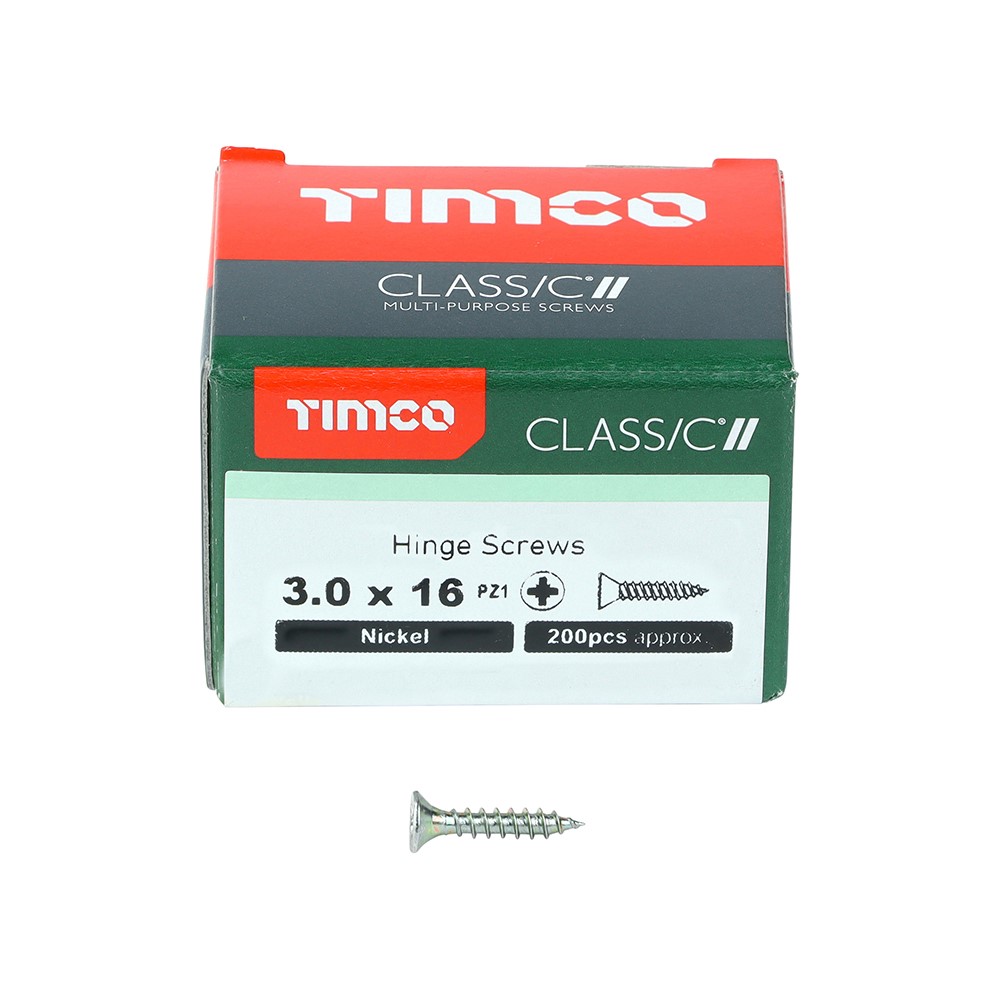 TIMCO Classic Hinge Screws - PZ - Countersunk - Nickel 3.0 x 16mm (200 Pack)