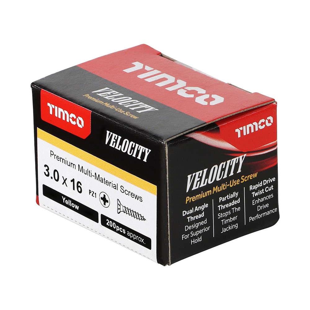 TIMCO Velocity Premium Multi-Use Screws - PZ - 3.0 x 16mm (200 Pack)