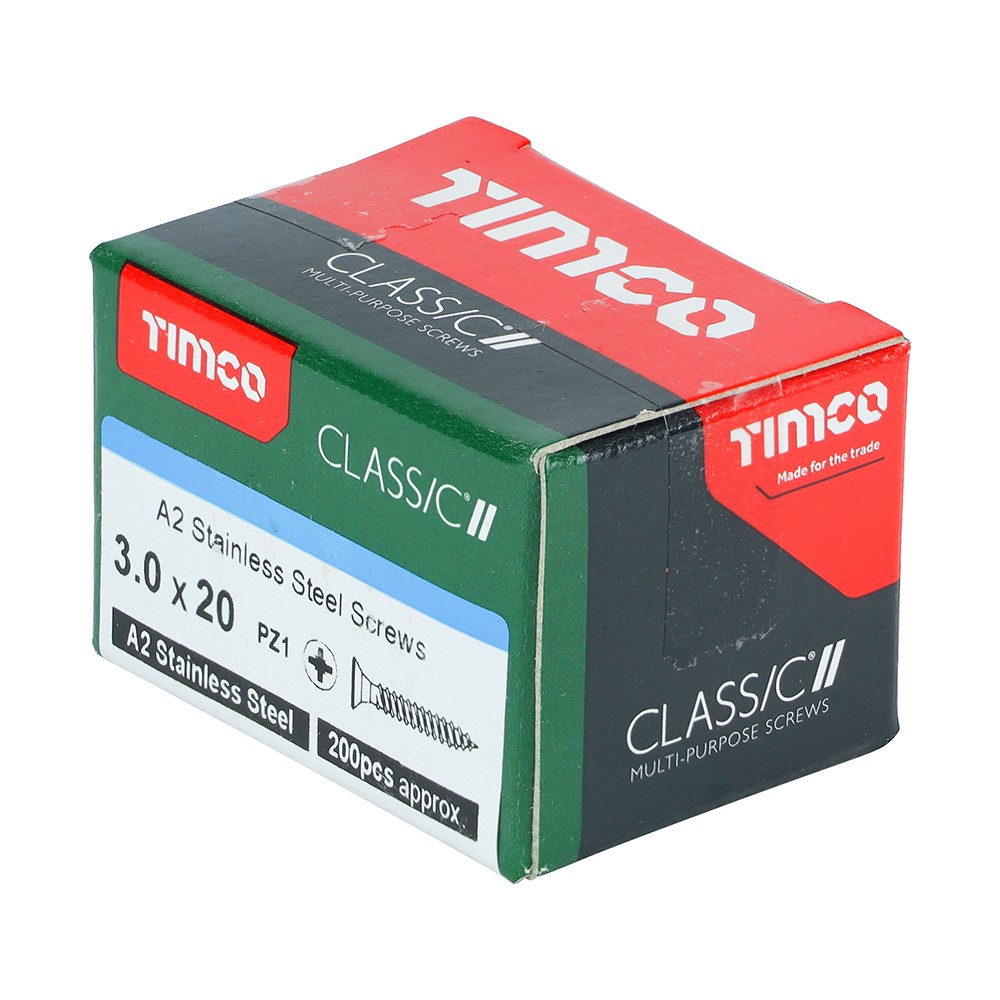 TIMCO Classic Multi-Purpose Screws - PZ -A2 Stainless Steel 3.0 x 20mm (200 Pack)