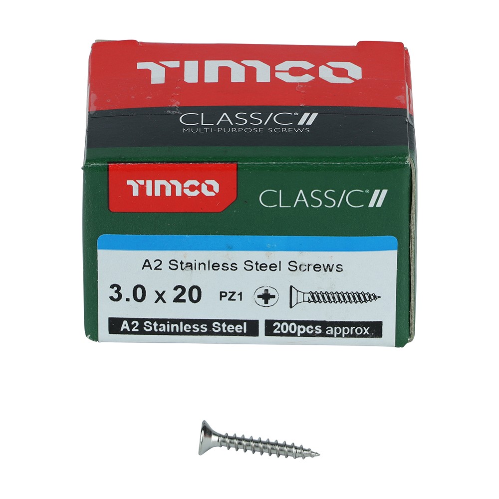 TIMCO Classic Multi-Purpose Screws - PZ -A2 Stainless Steel 3.0 x 20mm (200 Pack)