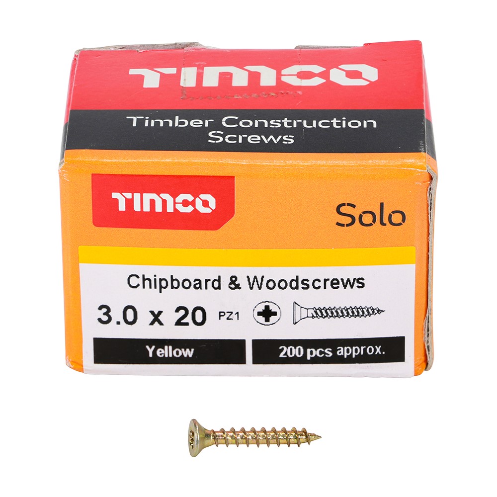 TIMCO Solo Woodscrews - PZ - 3.0 x 20mm (200 Pack)