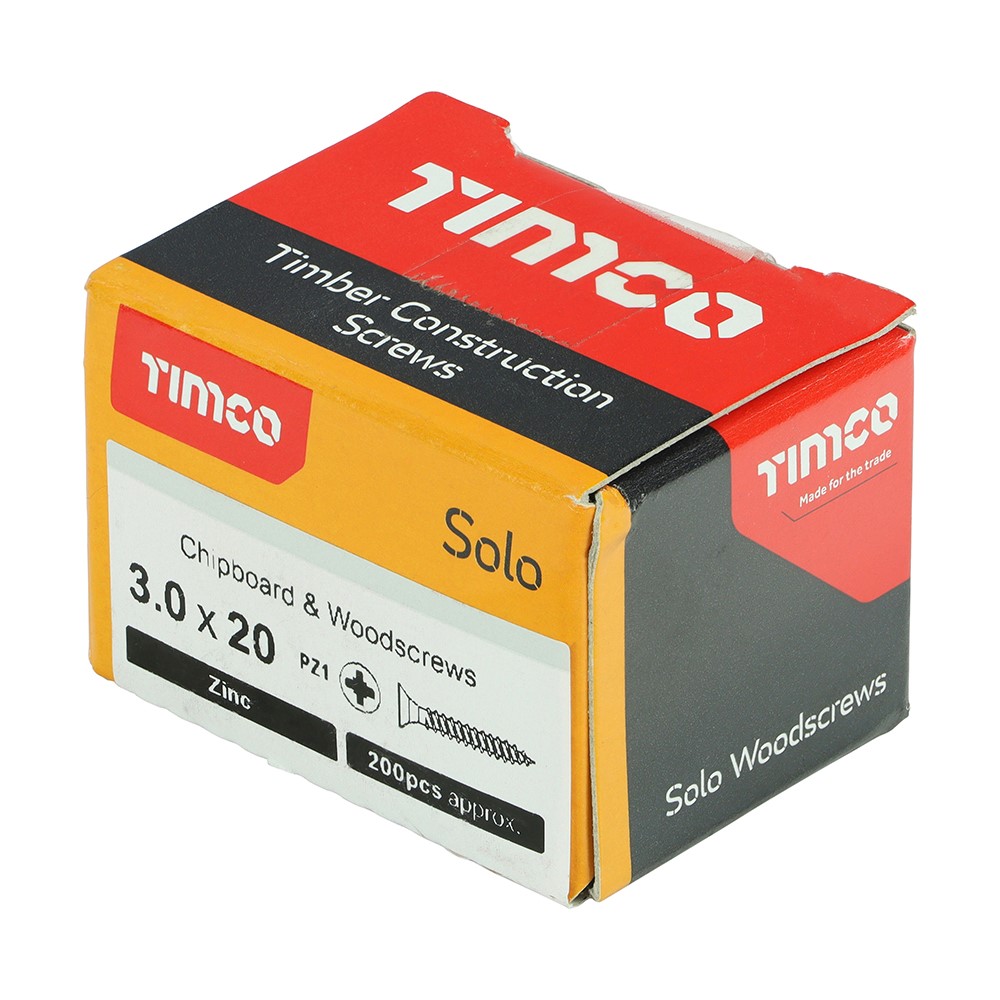 TIMCO Solo Woodscrews - PZ -Zinc 3.0 x 20mm (200 Pack)