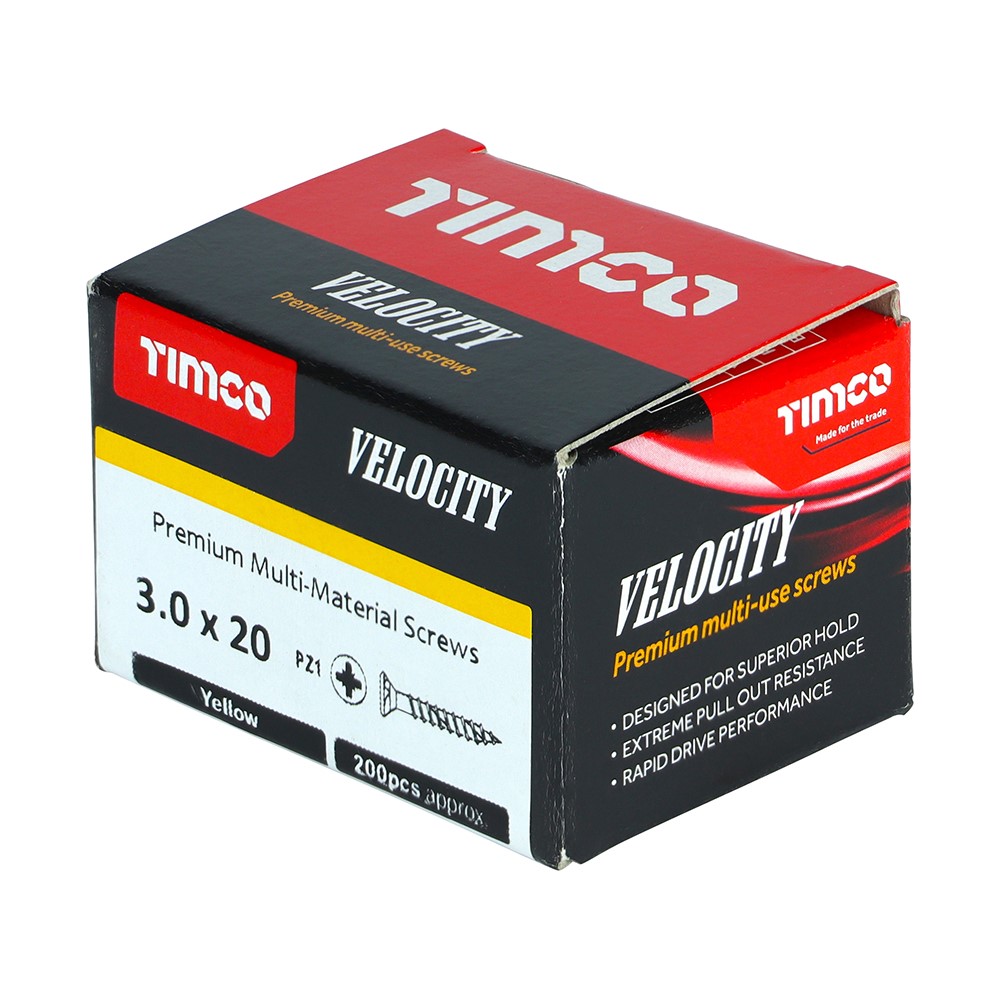 TIMCO Velocity Premium Multi-Use Screws - PZ - 3.0 x 20mm (200 Pack)