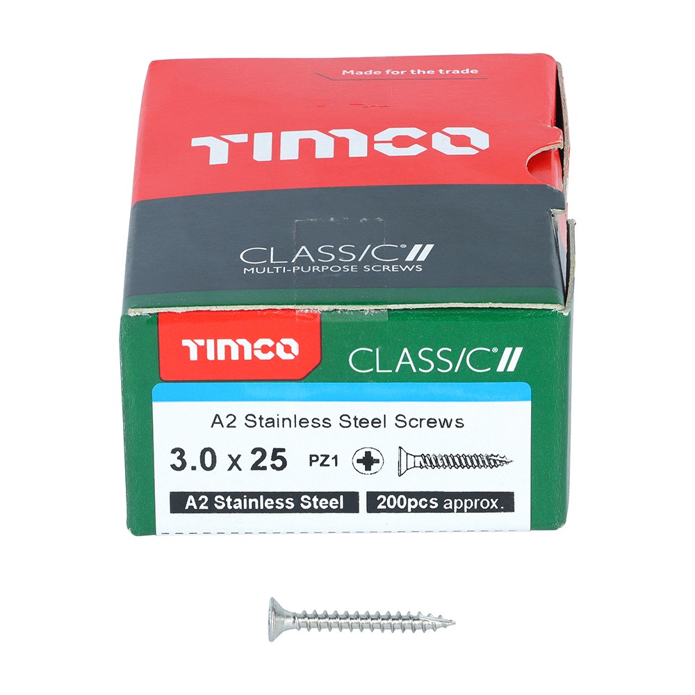 TIMCO Classic Multi-Purpose Screws - PZ -A2 Stainless Steel 3.0 x 25mm (200 Pack)