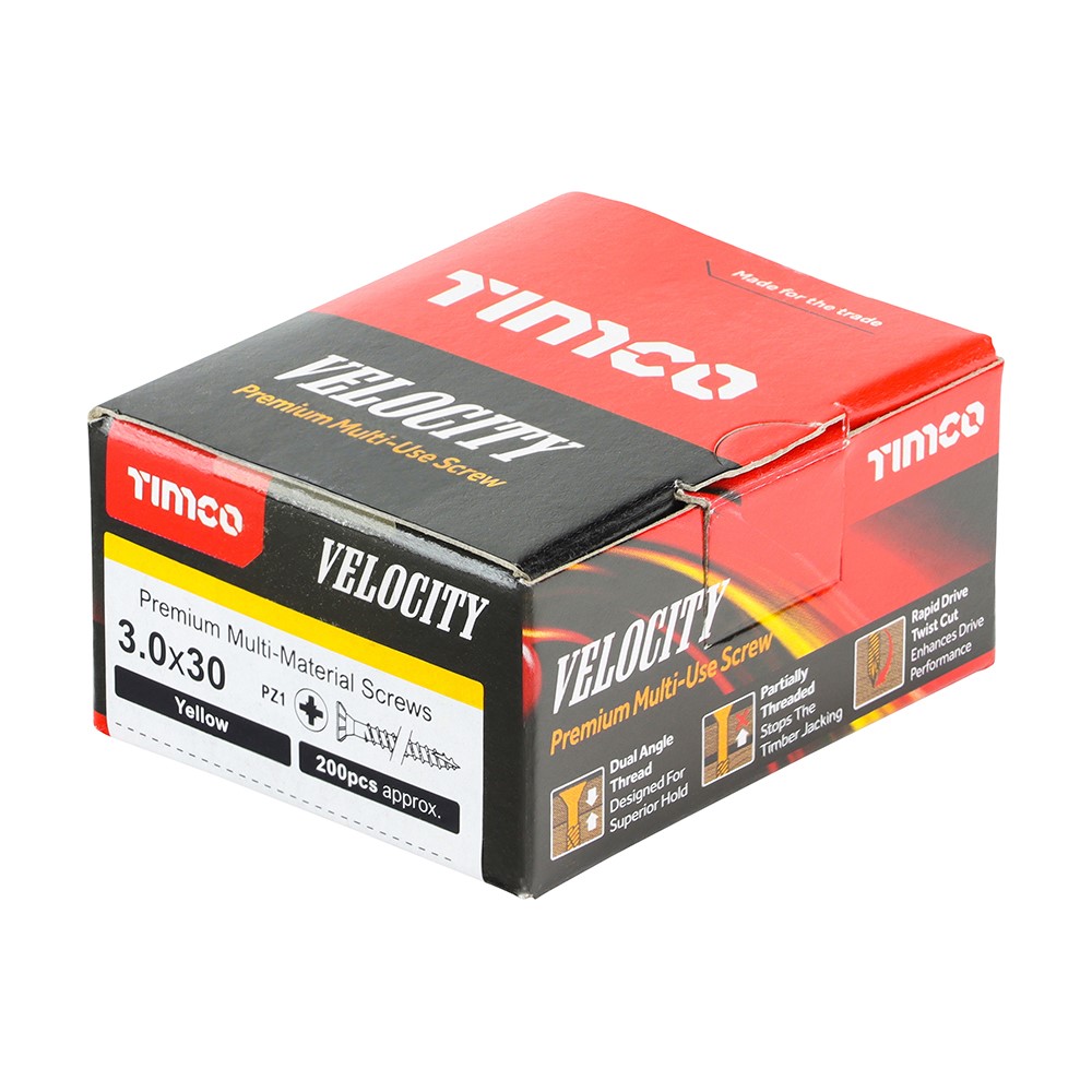 TIMCO Velocity Premium Multi-Use Screws - PZ - 3.0 x 30mm (200 Pack)