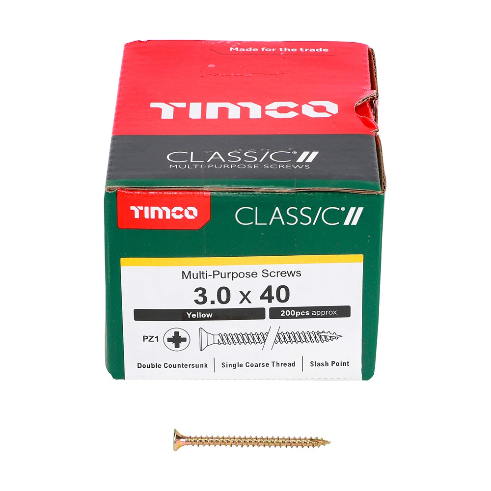 TIMCO Classic Multi-Purpose Screws - PZ - 3.0 x 40mm (200 Pack)