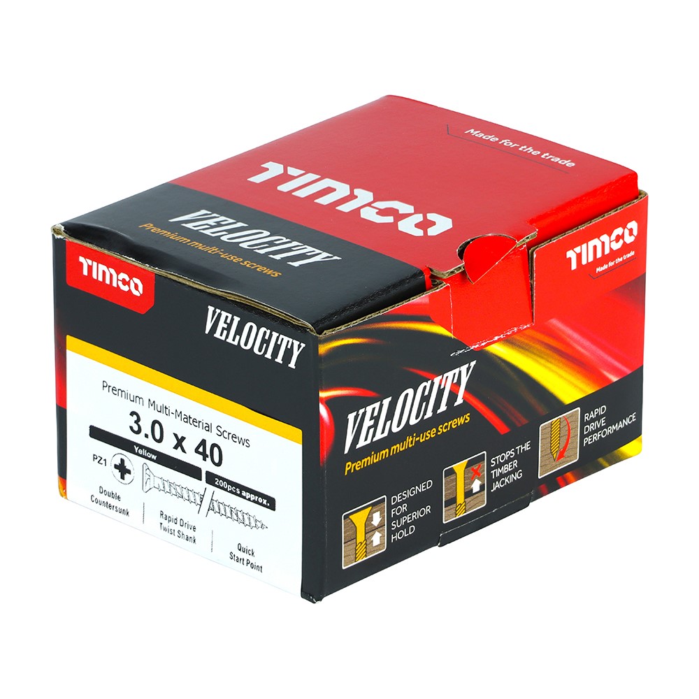 TIMCO Velocity Premium Multi-Use Screws - PZ - 3.0 x 40mm (200 Pack)