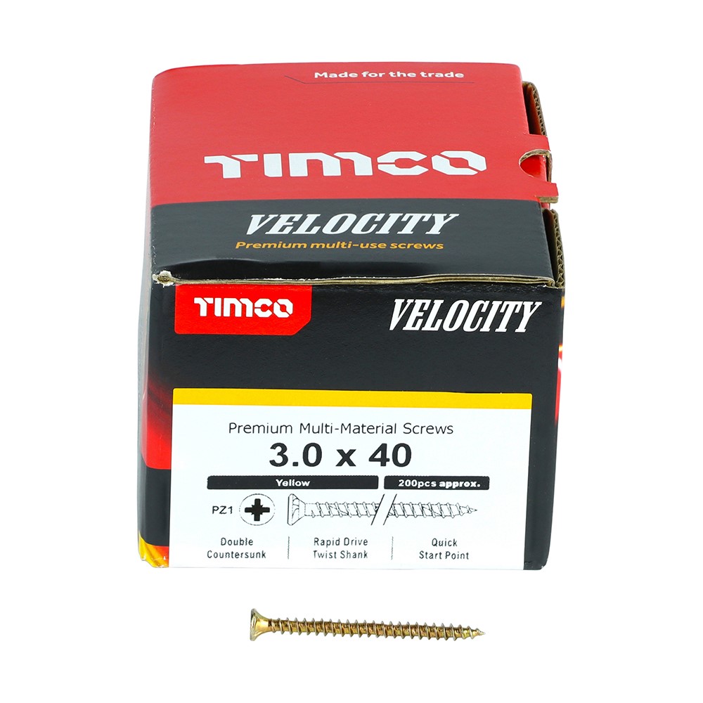 TIMCO Velocity Premium Multi-Use Screws - PZ - 3.0 x 40mm (200 Pack)