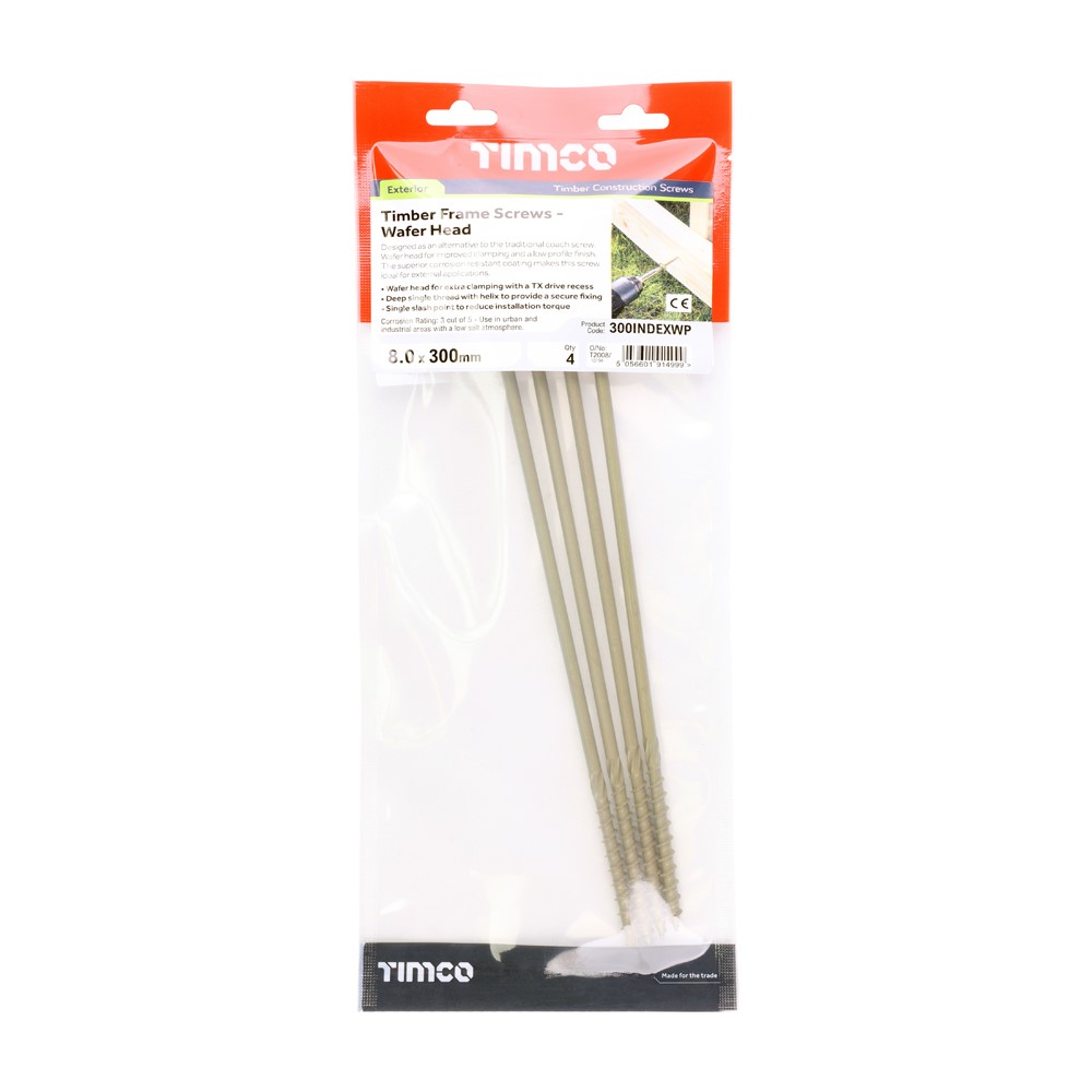 TIMCO Wafer Head Timber Screws Green 8.0 x 300mm (4 Pack)