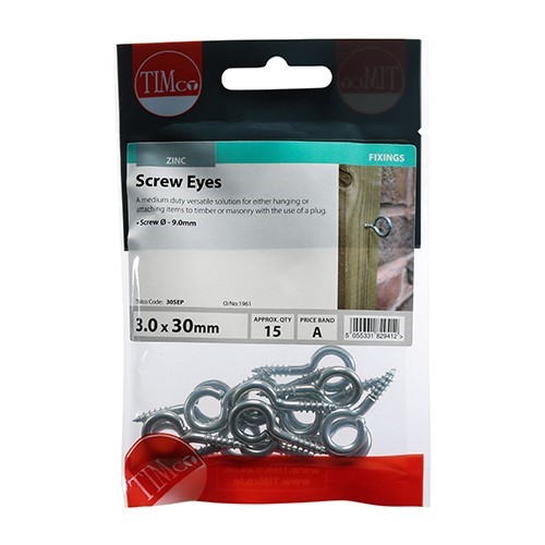 TIMCO Screw Eyes Bright Zinc Plated 30mm (15 Pack)