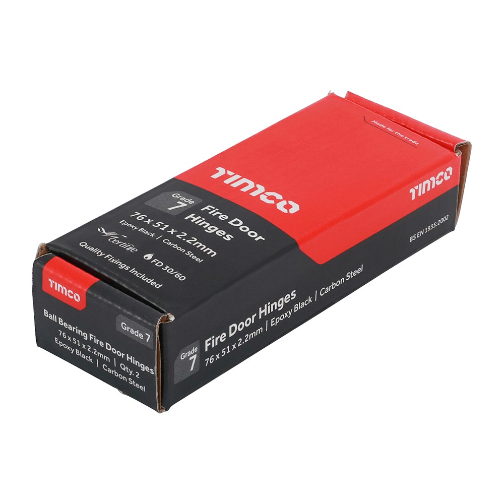 TIMCO Grade 7 Fire Door Hinges - Epoxy Black 76 x 51 x 2.2mm (2 Pack)