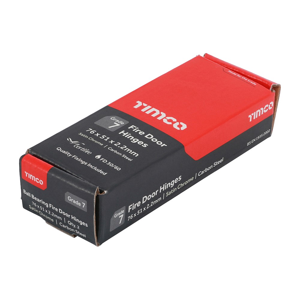 TIMCO Grade 7 Fire Door Hinges - Satin Chrome 76 x 51 x 2.2mm (2 Pack)