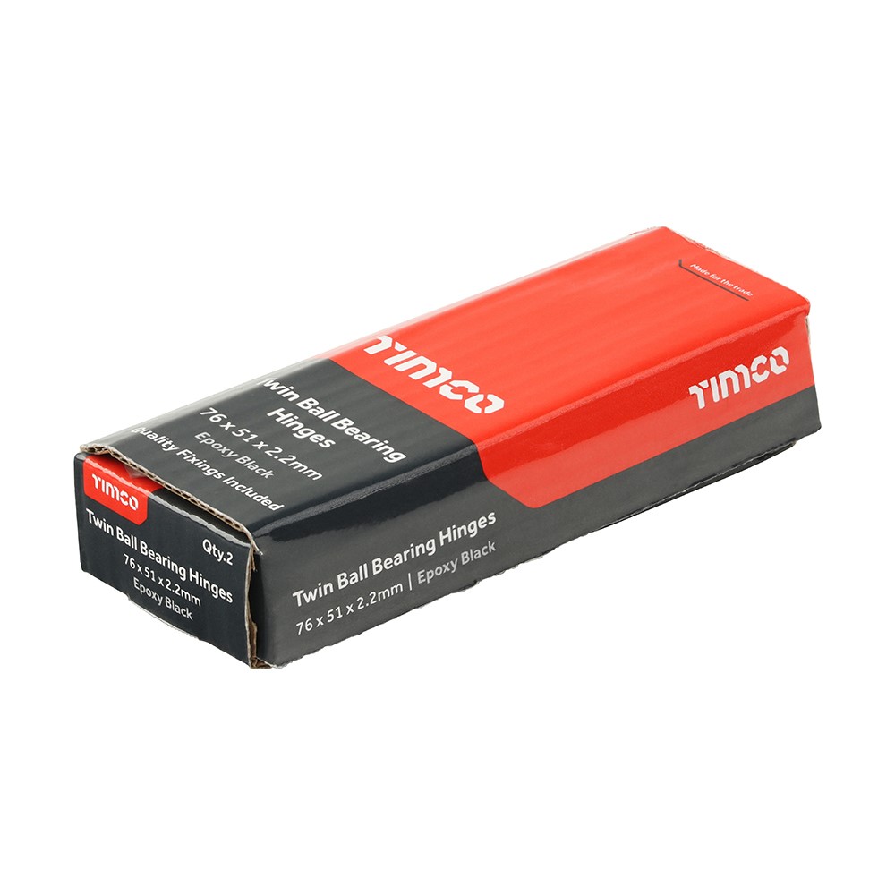 TIMCO Twin Ball Bearing Hinges - Steel - Black 76 x 51mm (2 Pack)