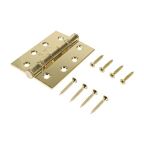 TIMCO Twin Ball Bearing Hinges - Steel - Electro Brass 102 x 76mm (2 Pack)