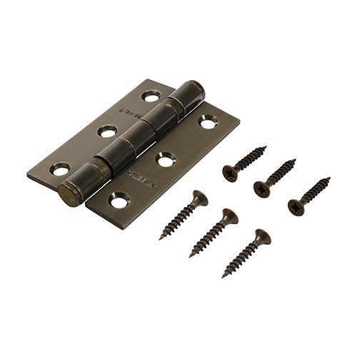 TIMCO Twin Ball Bearing Hinges - Steel - Antique Brass 76 x 51mm (2 Pack)