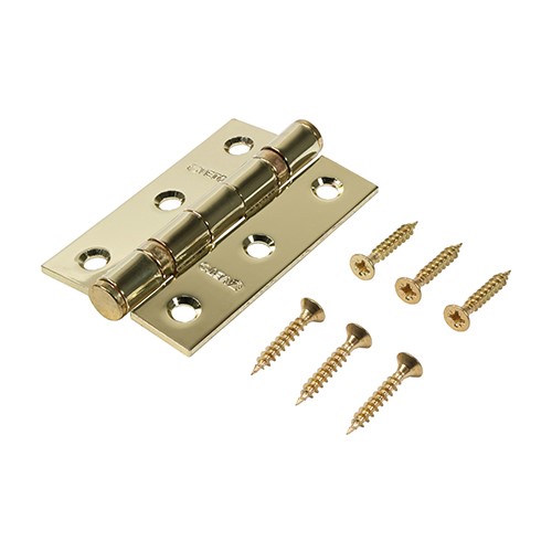 TIMCO Twin Ball Bearing Hinges - Steel - Electro Brass 76 x 51mm (2 Pack)