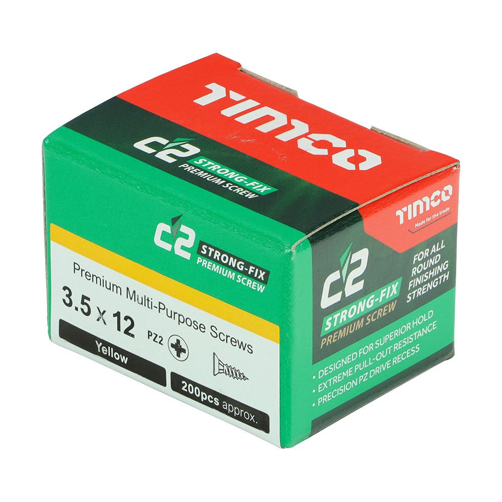 TIMCO C2 Strong-Fix Multi-Purpose Premium Screws - PZ - 3.5 x 12mm (200 Pack)