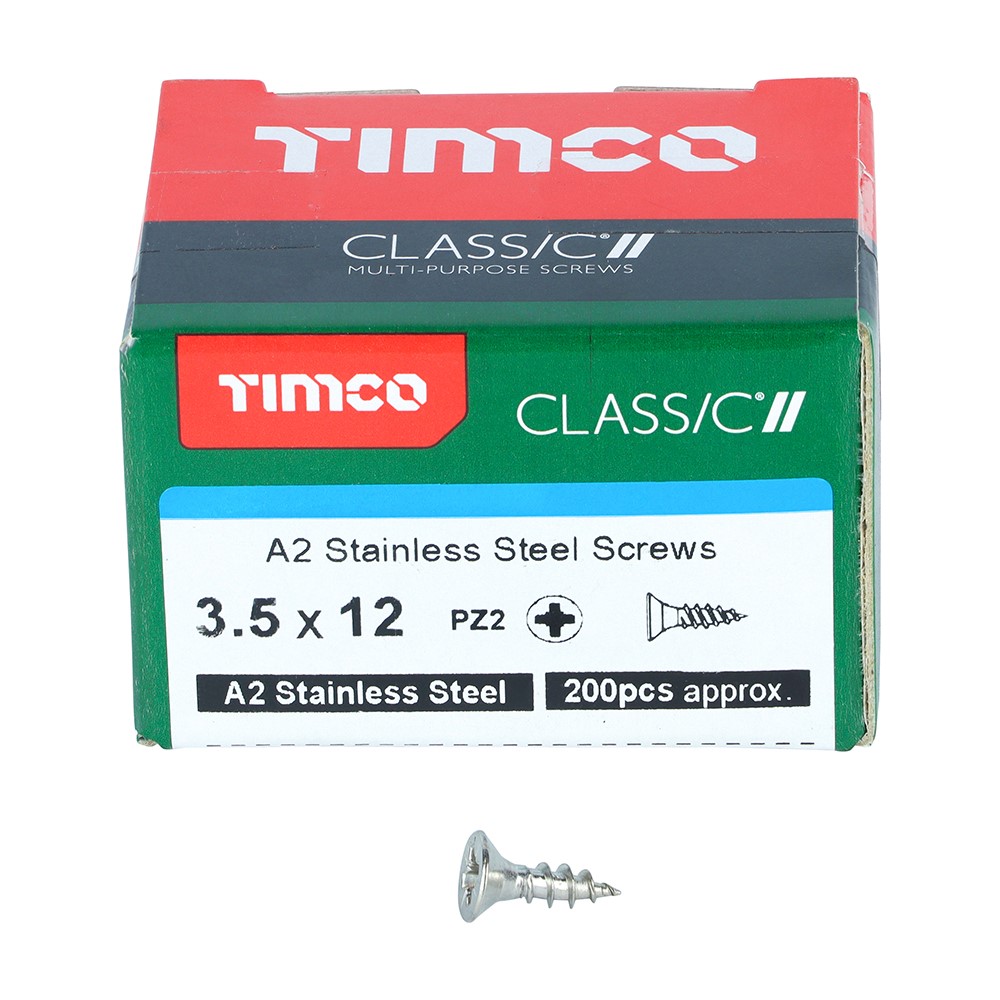 TIMCO Classic Multi-Purpose Screws - PZ -A2 Stainless Steel 3.5 x 12mm (200 Pack)