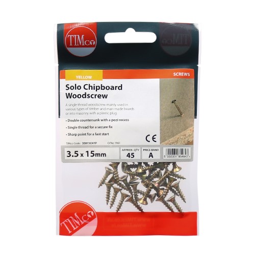 TIMCO Solo Woodscrews - PZ - 3.5 x 15mm (45 Pack)