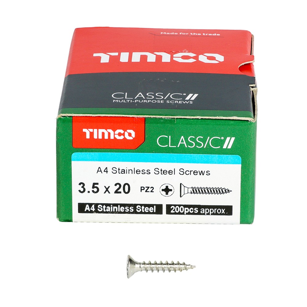 TIMCO Classic Multi-Purpose Screws - PZ -A4 Stainless Steel 3.5 x 20mm (200 Pack)