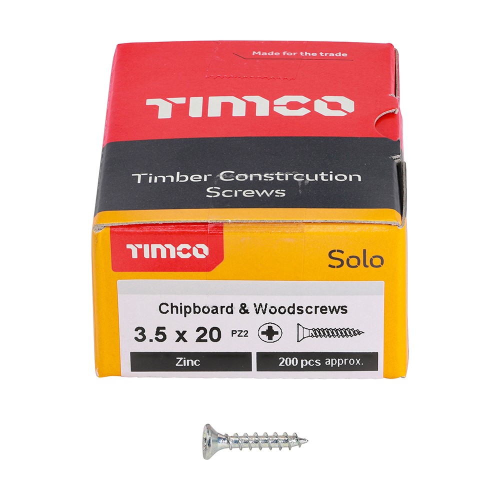 TIMCO Solo Woodscrews - PZ -Zinc 3.5 x 20mm (200 Pack)