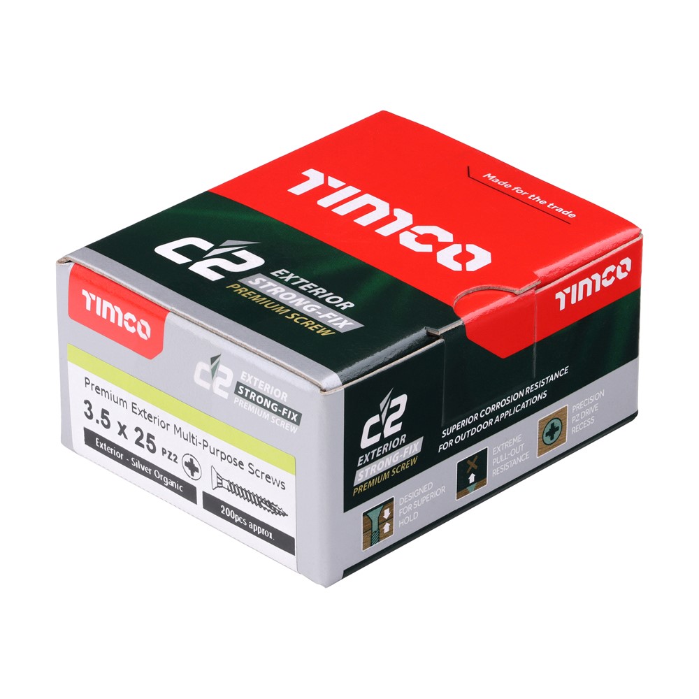TIMCO C2 Exterior Strong-Fix Multi-Purpose Premium Screws - PZ Silver 3.5 x 25mm (200 Pack)