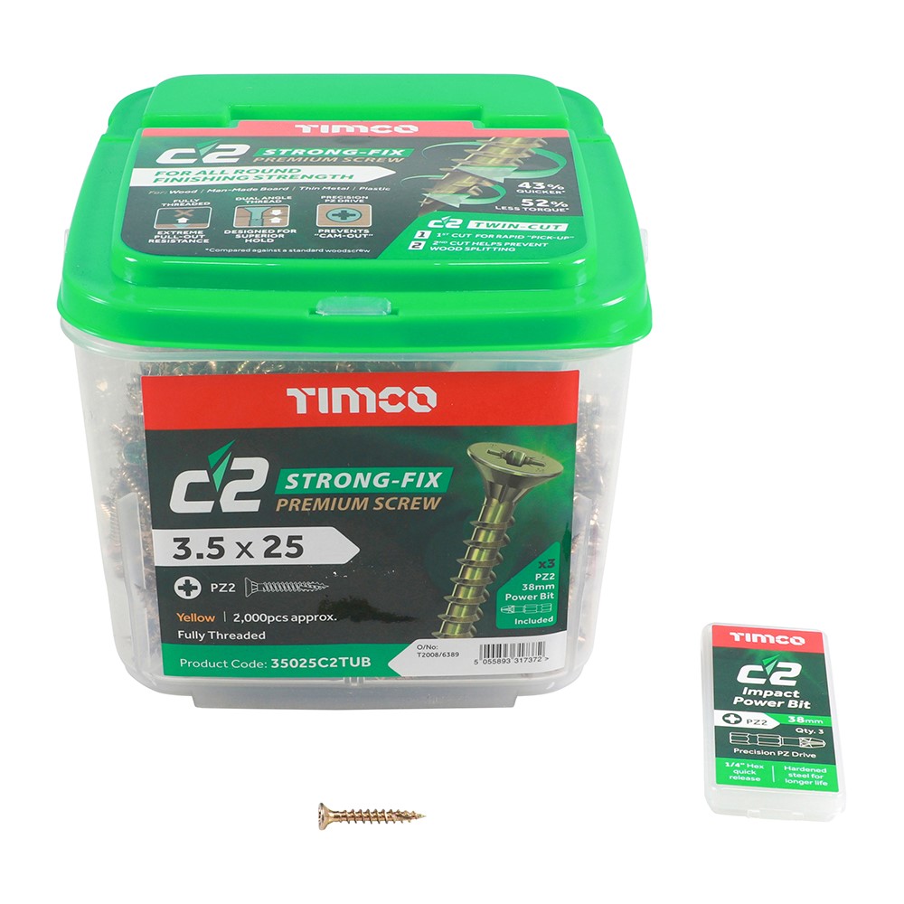 TIMCO C2 Strong-Fix Multi-Purpose Premium Screws - PZ - 3.5 x 25mm (2000 Pack)