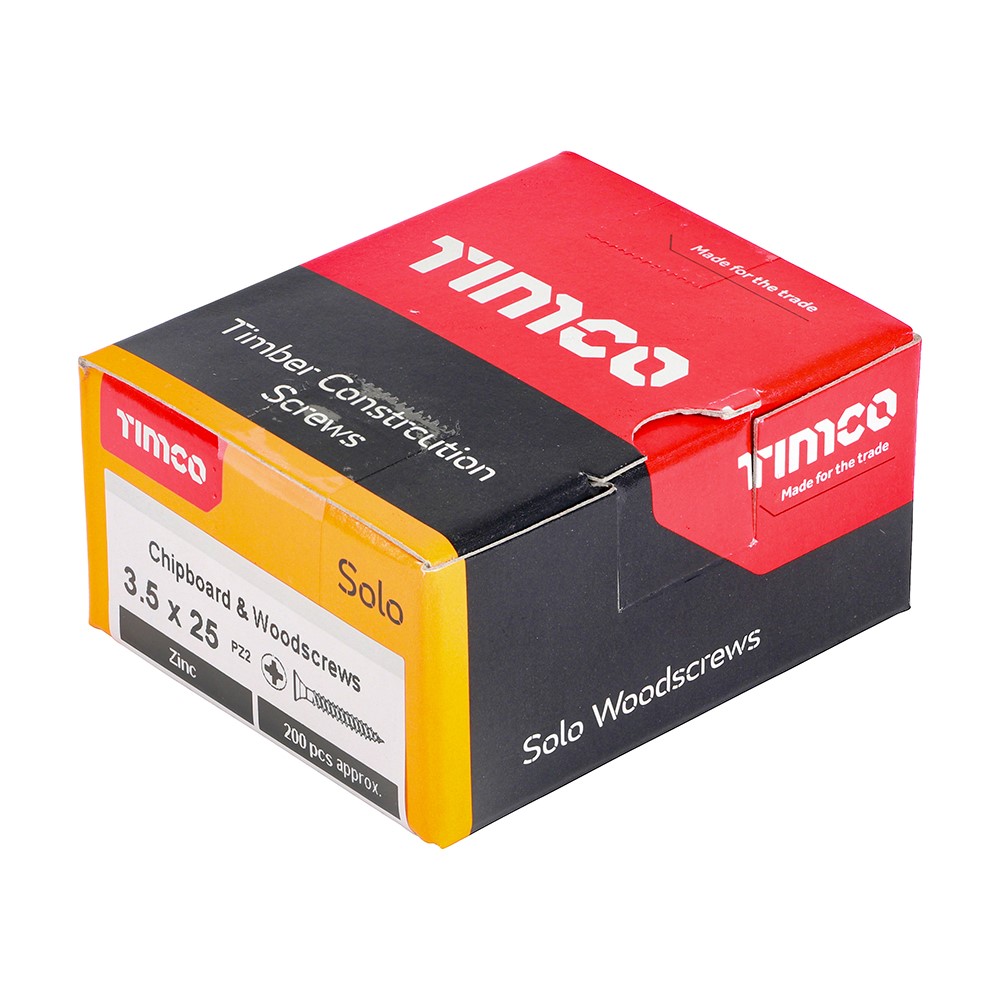 TIMCO Solo Woodscrews - PZ -Zinc 3.5 x 25mm (200 Pack)