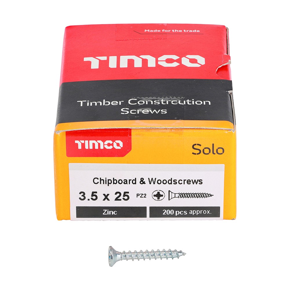 TIMCO Solo Woodscrews - PZ -Zinc 3.5 x 25mm (200 Pack)