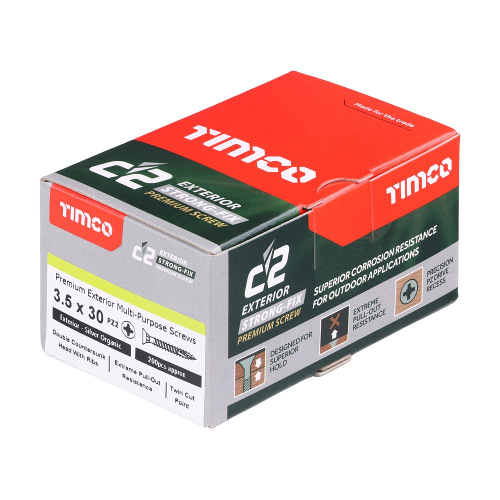 TIMCO C2 Exterior Strong-Fix Multi-Purpose Premium Screws - PZ Silver 3.5 x 30mm (200 Pack)