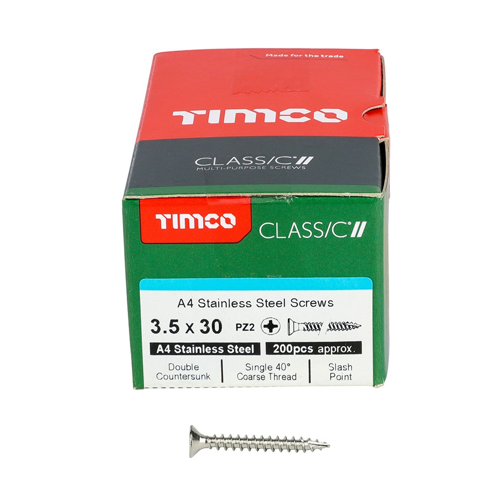 TIMCO Classic Multi-Purpose Screws - PZ -A4 Stainless Steel 3.5 x 30mm (200 Pack)