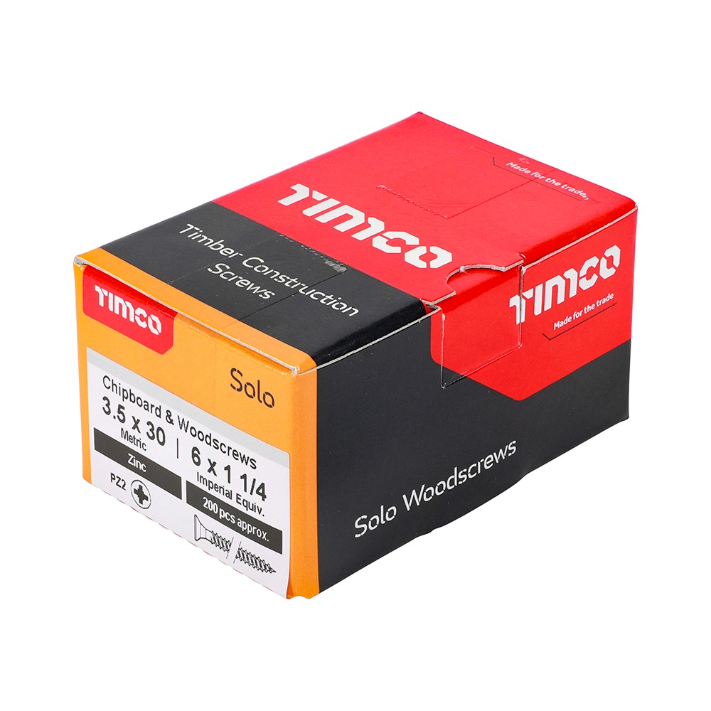 TIMCO Solo Woodscrews - PZ -Zinc 3.5 x 30mm (200 Pack)