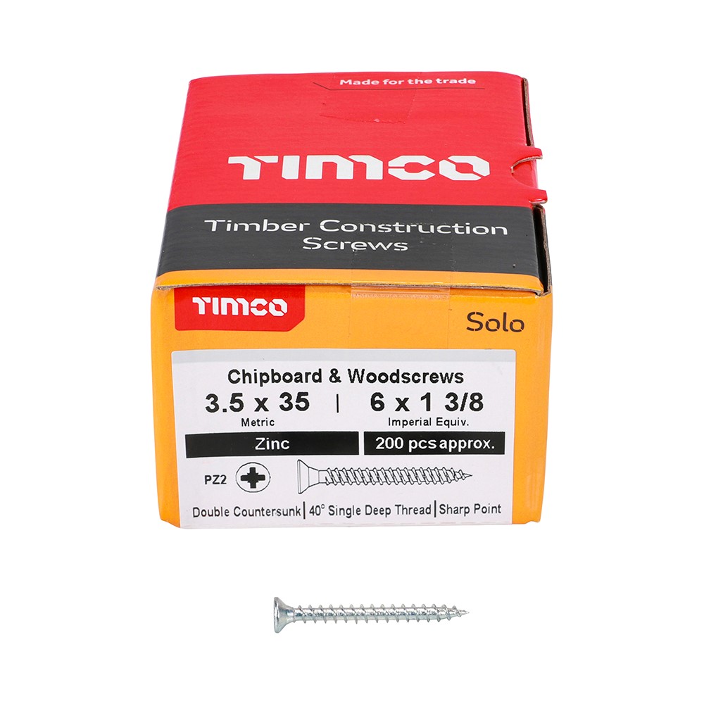 TIMCO Solo Woodscrews - PZ -Zinc 3.5 x 35mm (200 Pack)