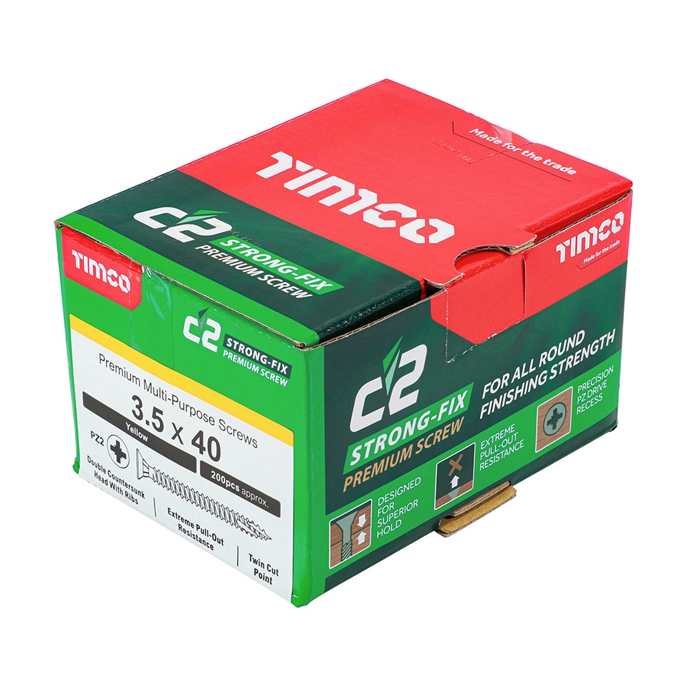 TIMCO C2 Strong-Fix Multi-Purpose Premium Screws - PZ - 3.5 x 40mm (200 Pack)