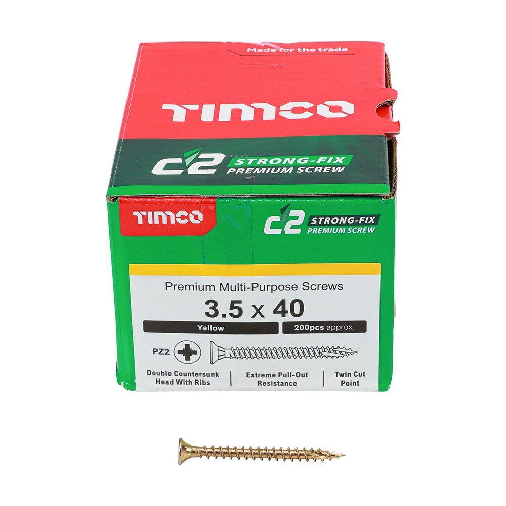 TIMCO C2 Strong-Fix Multi-Purpose Premium Screws - PZ - 3.5 x 40mm (200 Pack)