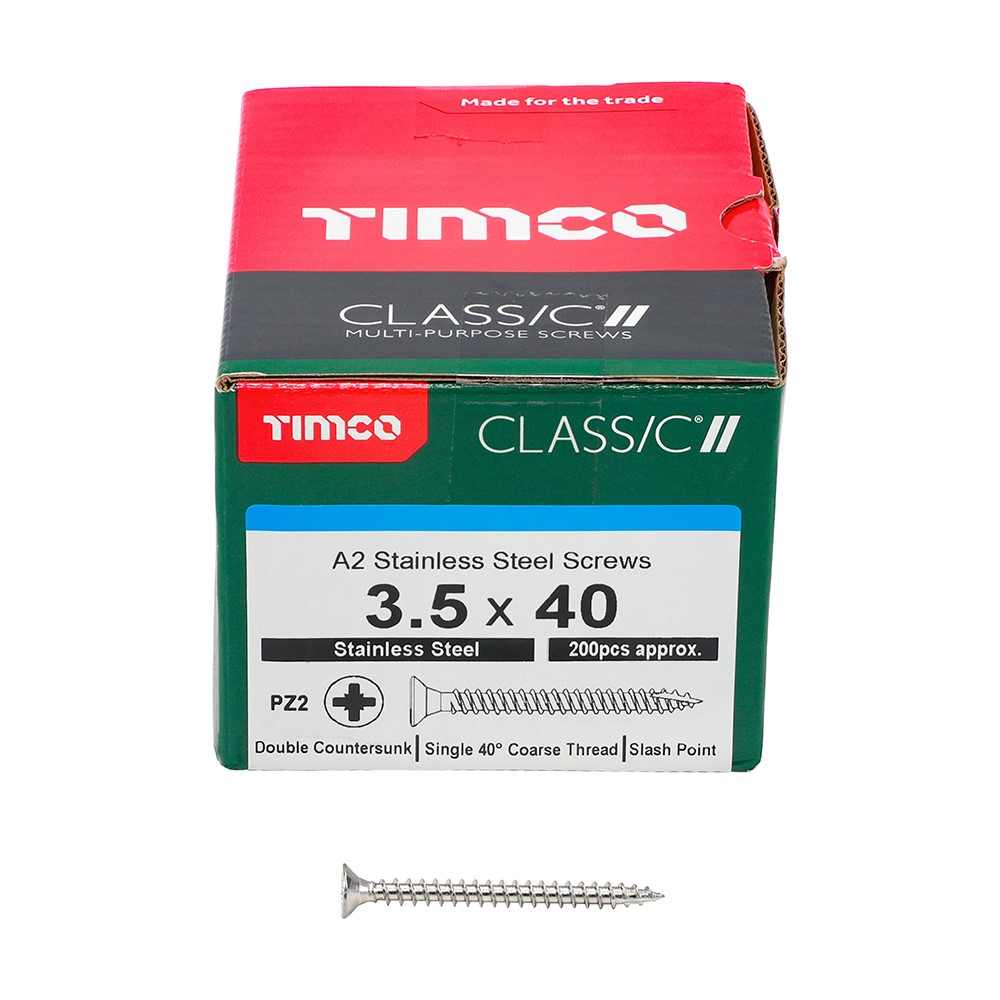 TIMCO Classic Multi-Purpose Screws - PZ -A2 Stainless Steel 3.5 x 40mm (200 Pack)