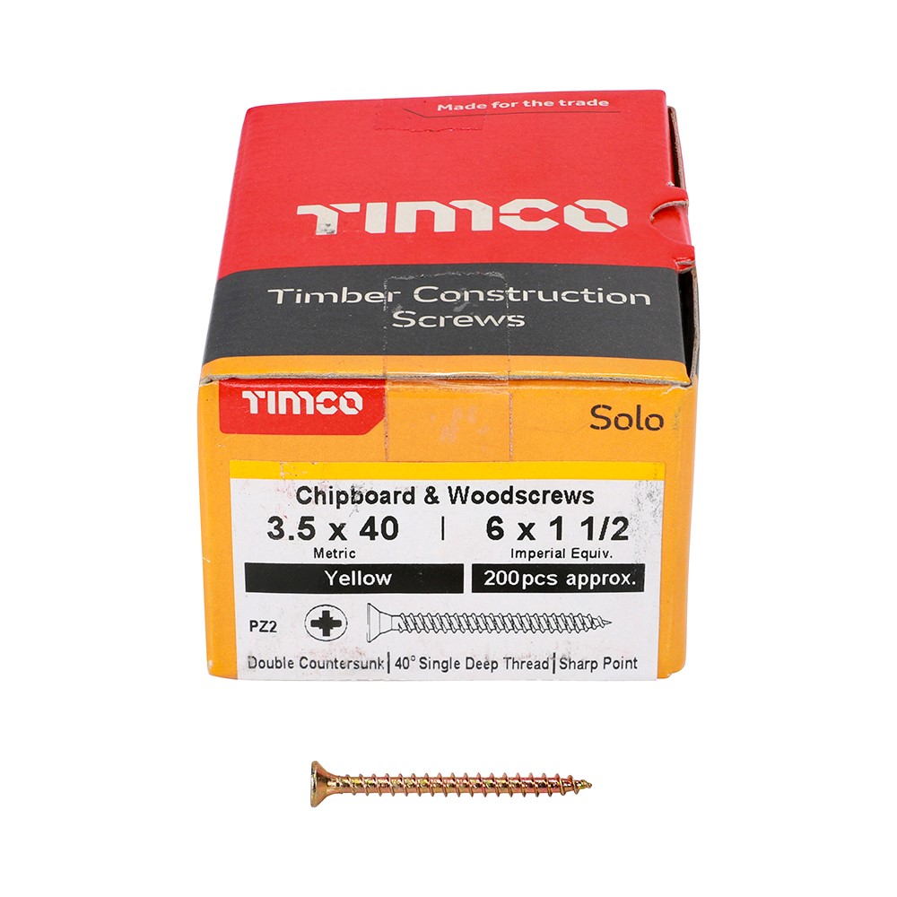 TIMCO Solo Woodscrews - PZ - 3.5 x 40mm (200 Pack)