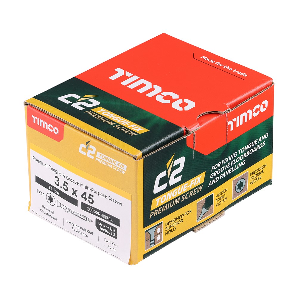 TIMCO C2 Tongue-Fix Tongue & Groove Screws - TX - Reduced Countersunk 3.5 x 45mm (200 Pack)