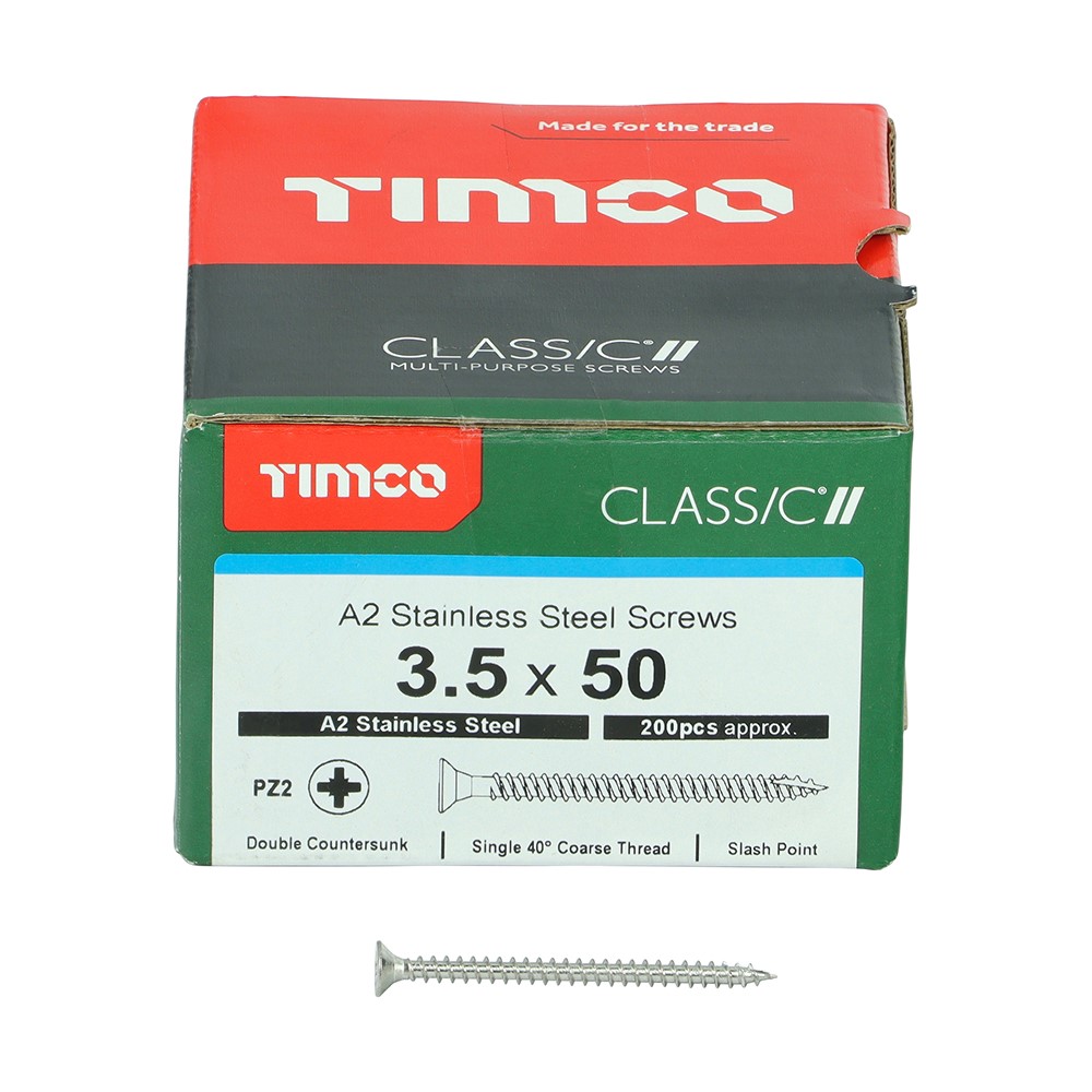 TIMCO Classic Multi-Purpose Screws - PZ -A2 Stainless Steel 3.5 x 50mm (200 Pack)